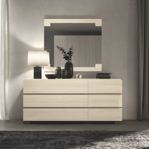 Perla Modern Italian Double Dresser with Mirror, by Status