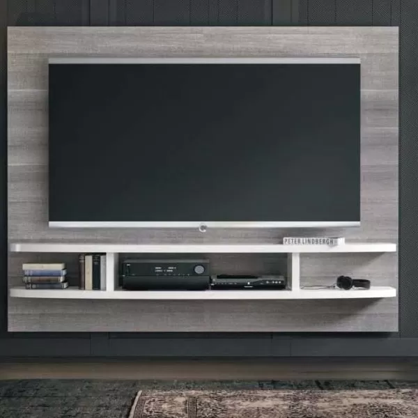 Modern Italian Wall Unit with Silver Grey Finish, by Status