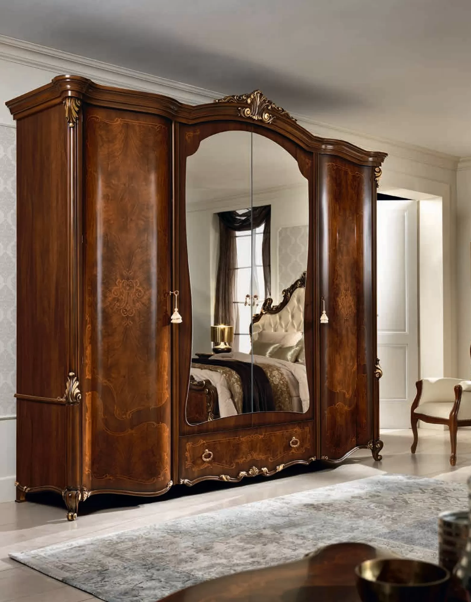 Hand Crafted 4 Doors Wardrobe with Mirror by Adriatica