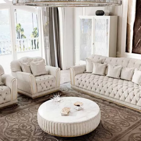 Melania Living Room Set White, Elite Collection, by Keoma
