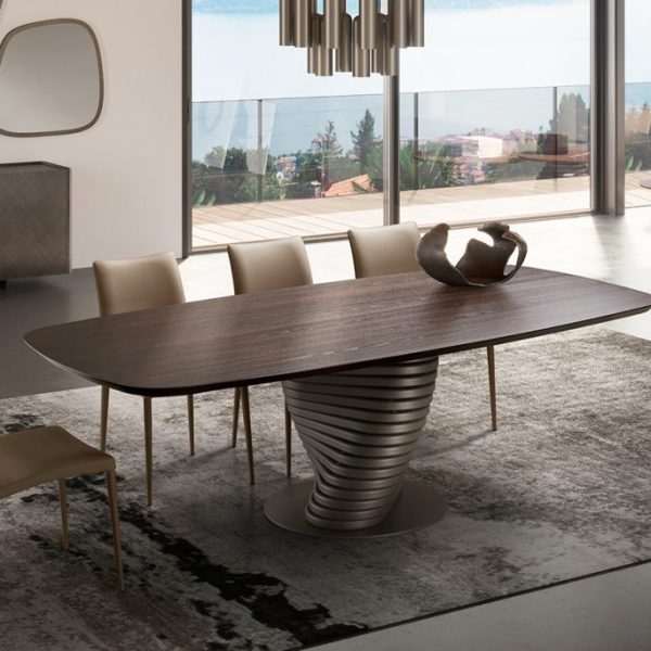 Rotolo Table with Wood Top, Eforma Collection