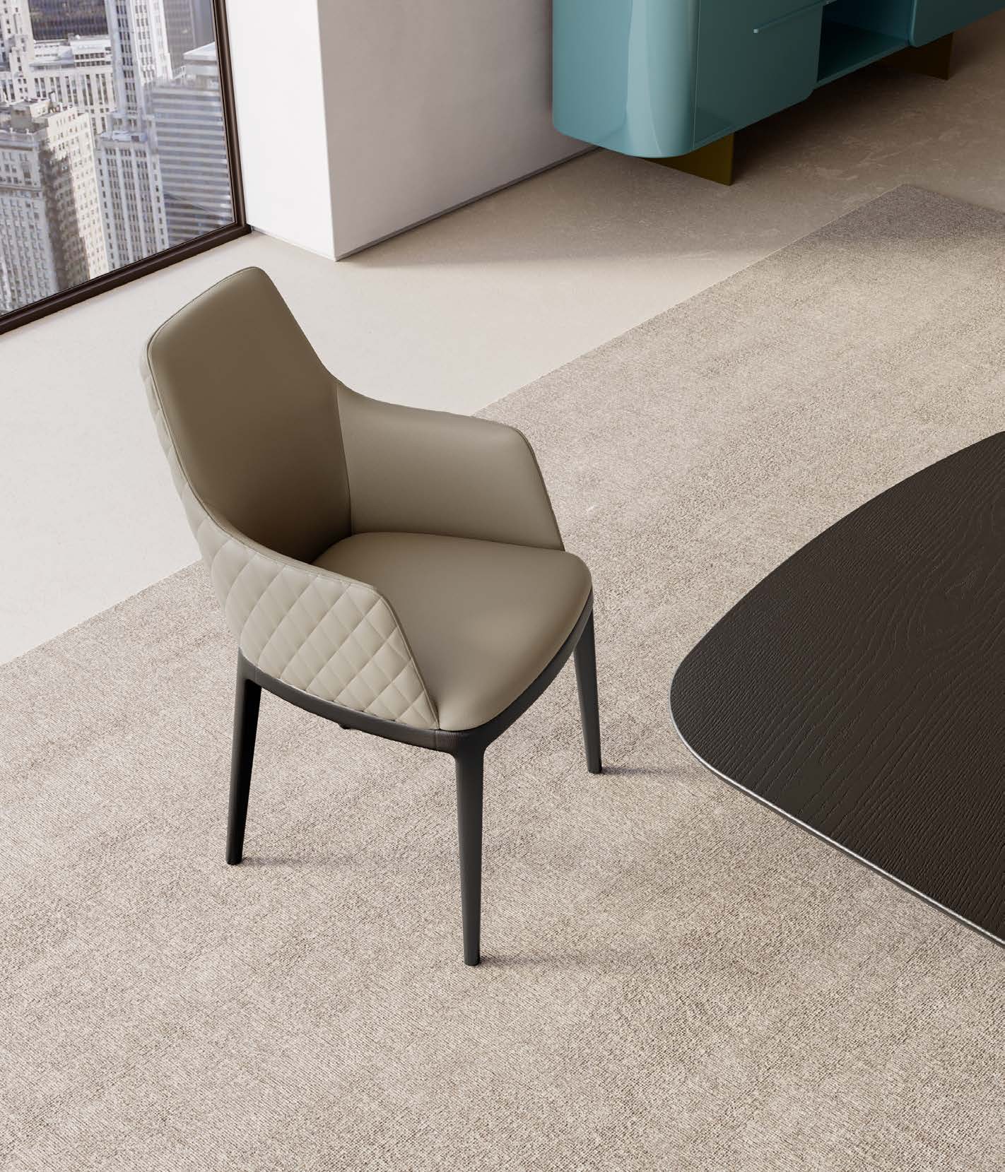 Italian quilted armchair wood base