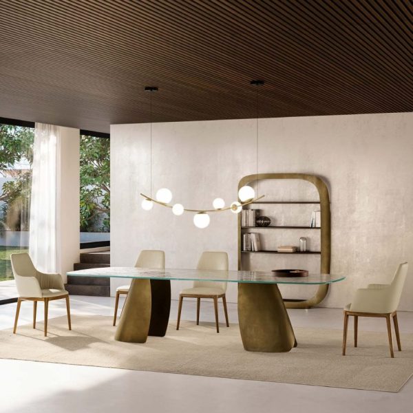 Perla Italian Glass Top Dining Table – Eforma Collection